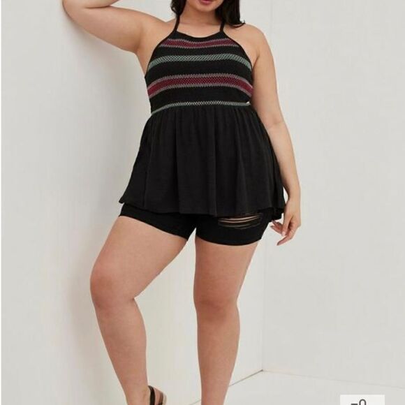 Torrid Super Soft Smocked High Neck Babydoll Top - Picture 1 of 8